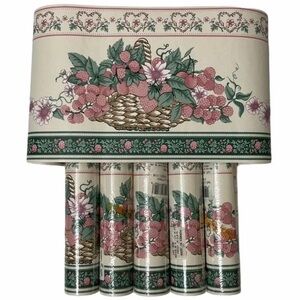 Vintage Floral Basket Wallpaper Border - Pink, Green & Cream